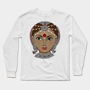 Sketch Face : Traditional Beautiful Indian Women Face Long Sleeve T-Shirt